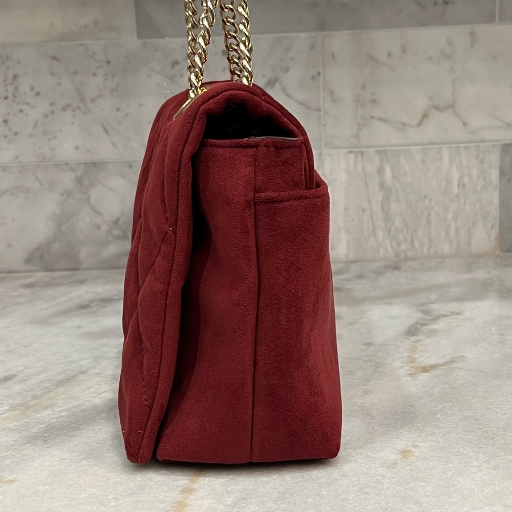 INC International Concepts Burgundy Velvet Ajae Quilted Crossbody/Should… - Picture 12 of 16